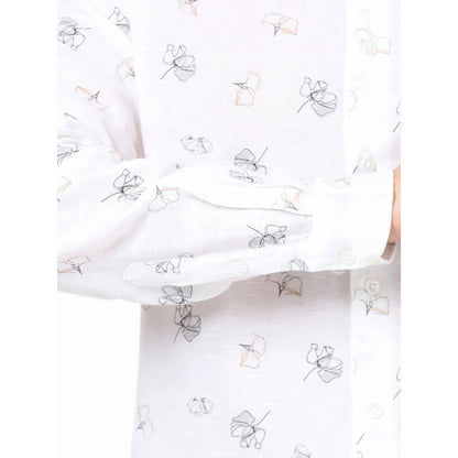 White Printed Linen-Blend Shirt