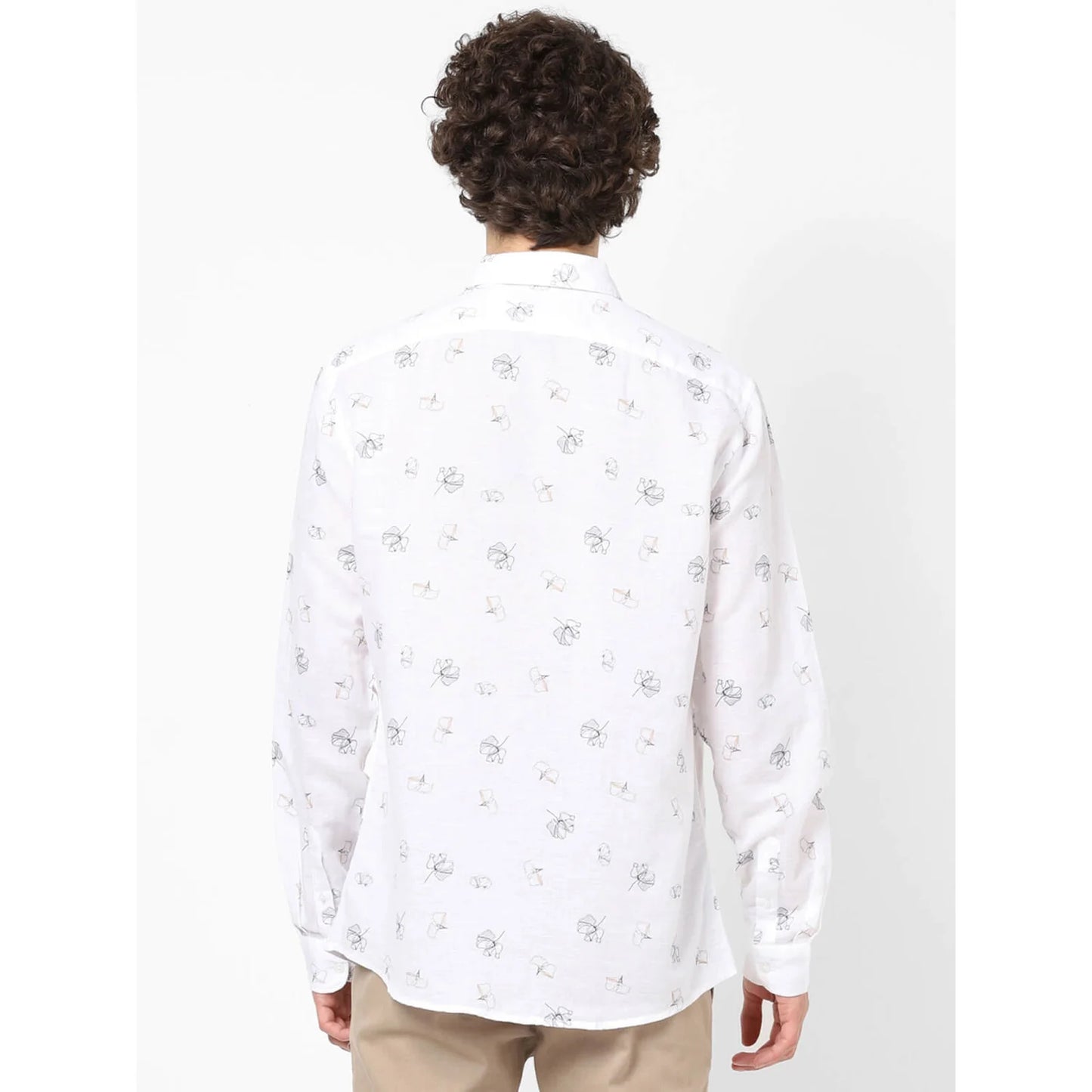 White Printed Linen-Blend Shirt