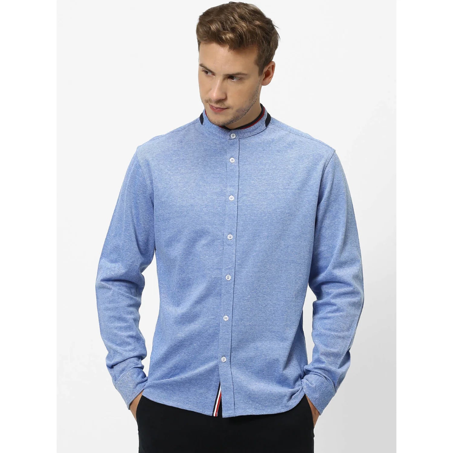 Blue Solid Cotton Shirt