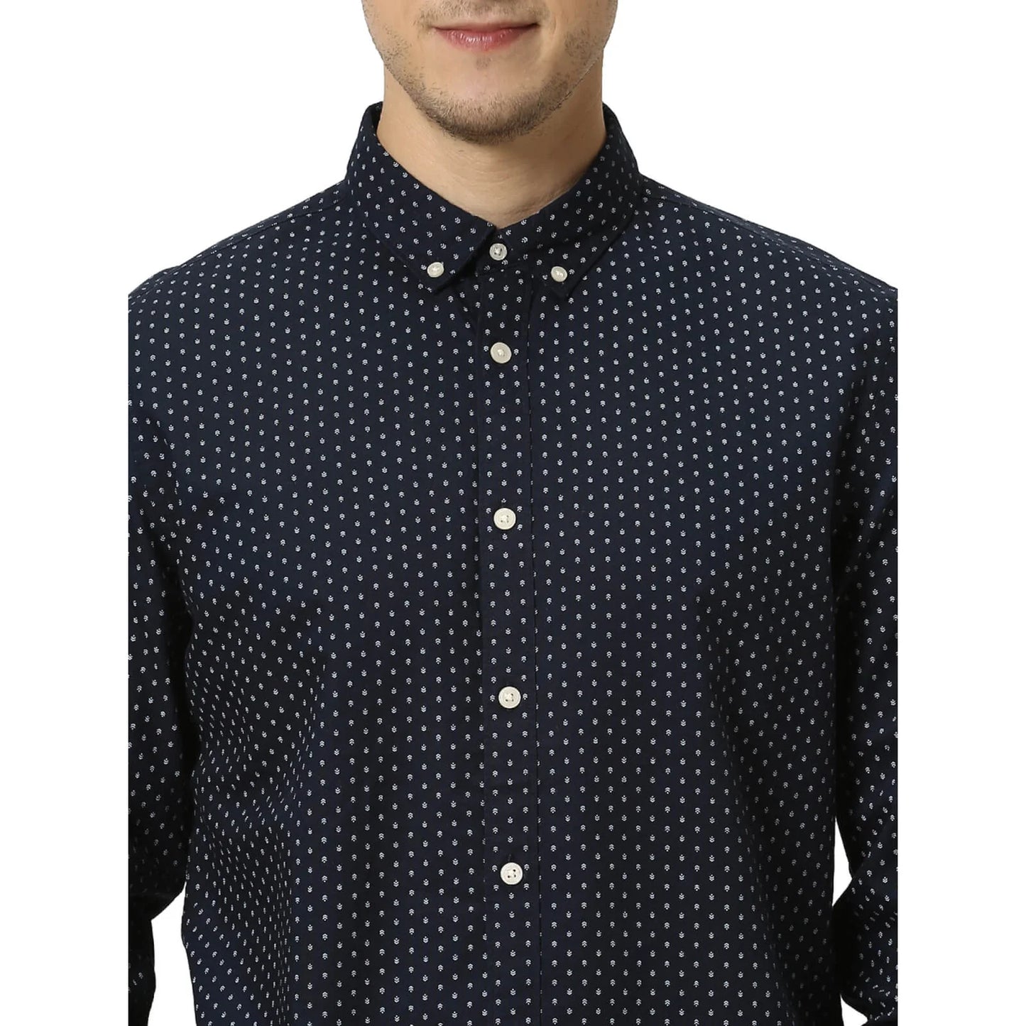 Navy Blue Printed Cotton Shirt