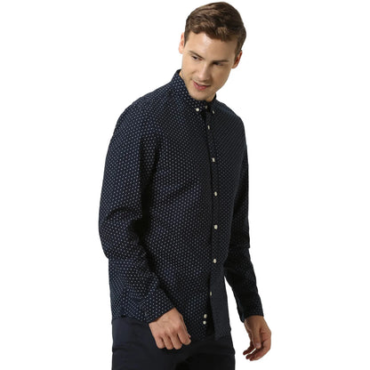 Navy Blue Printed Cotton Shirt