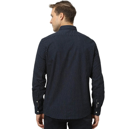 Navy Blue Printed Cotton Shirt