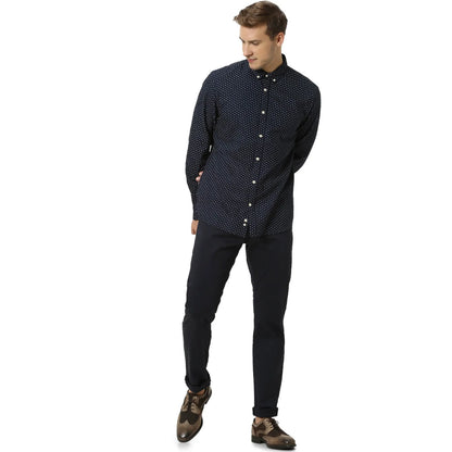 Navy Blue Printed Cotton Shirt