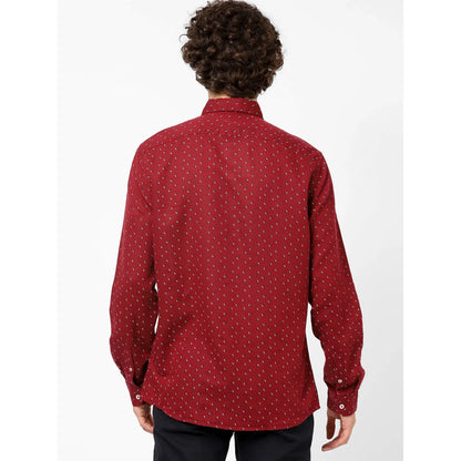 Burgundy Geometric Printed Linen-Blend Shirt