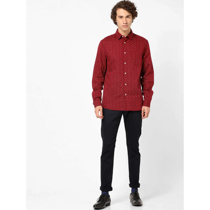 Burgundy Geometric Printed Linen-Blend Shirt