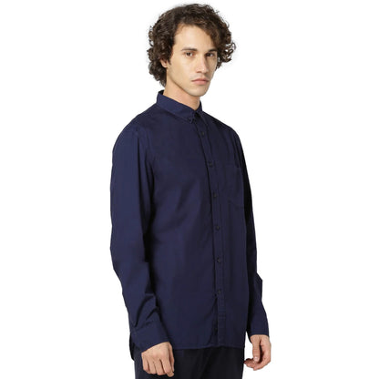 Navy Blue Solid Polycotton Shirt