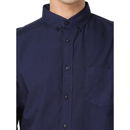 Navy Blue Solid Polycotton Shirt