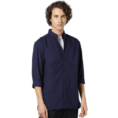 Navy Blue Solid Polycotton Shirt