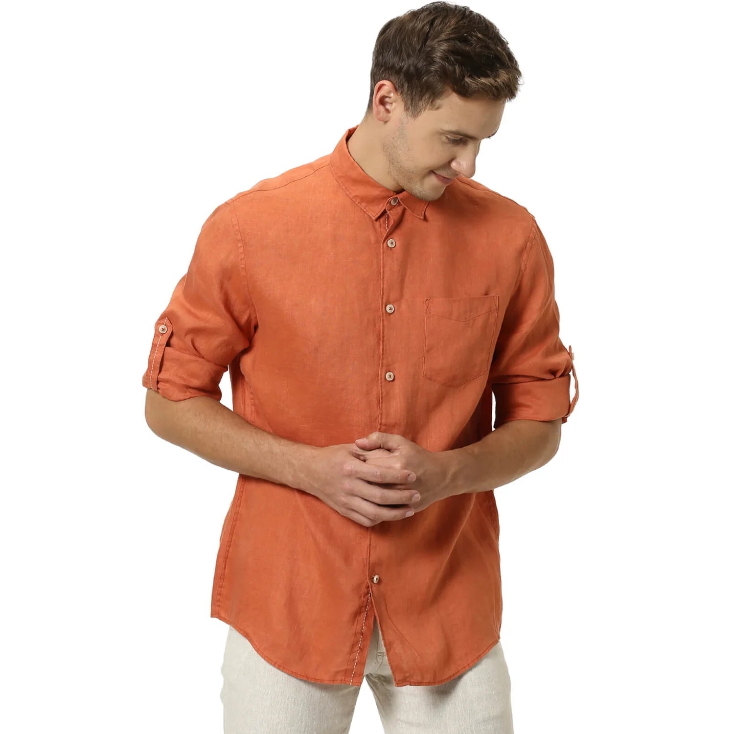 Rust Solid Linen Shirt