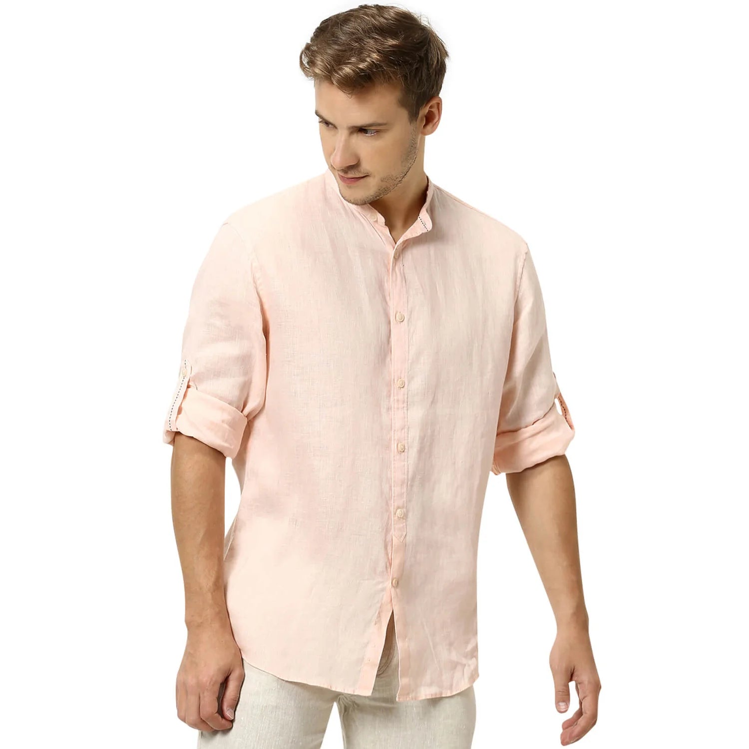 Peach Solid Linen Shirt