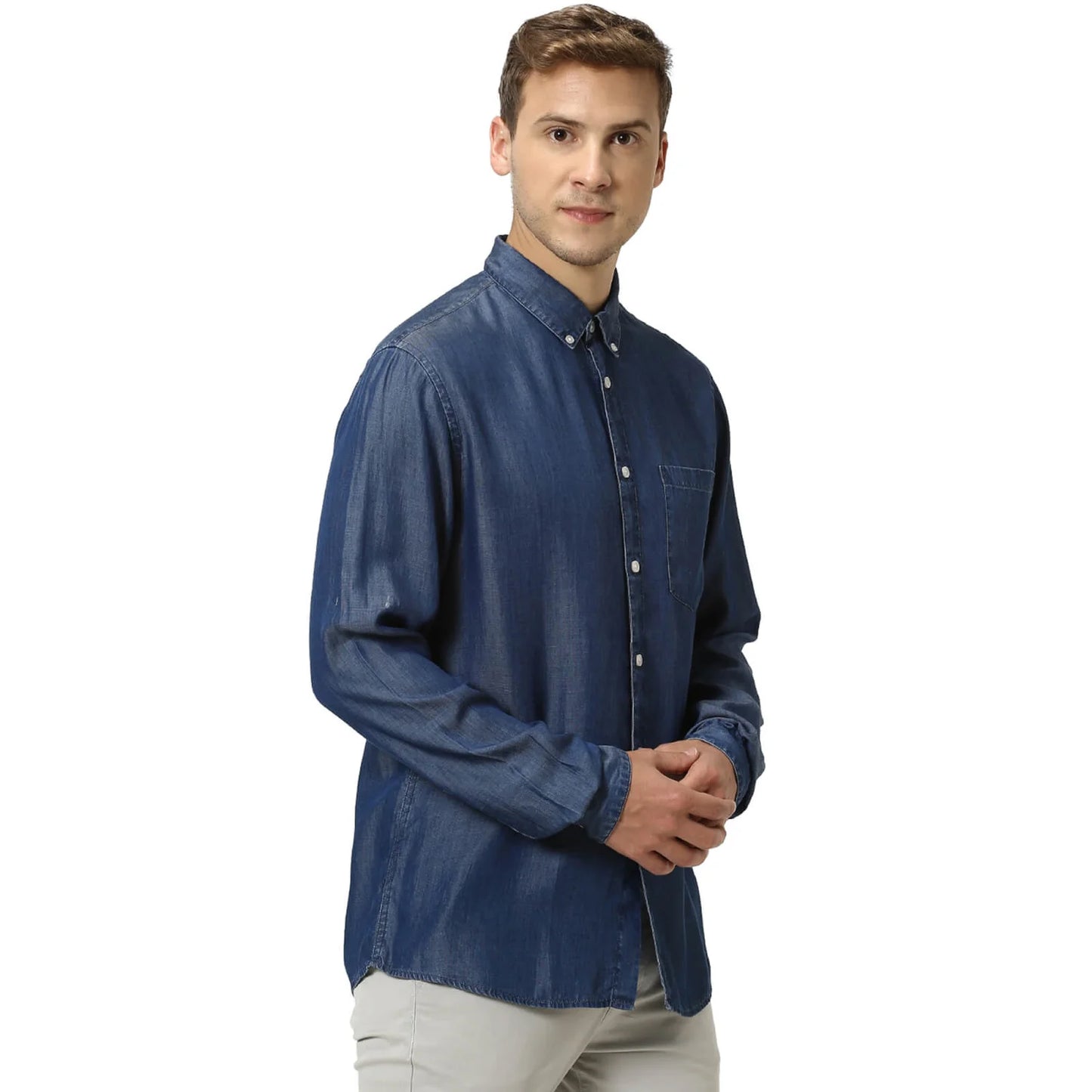 Blue Solid Viscose Shirt