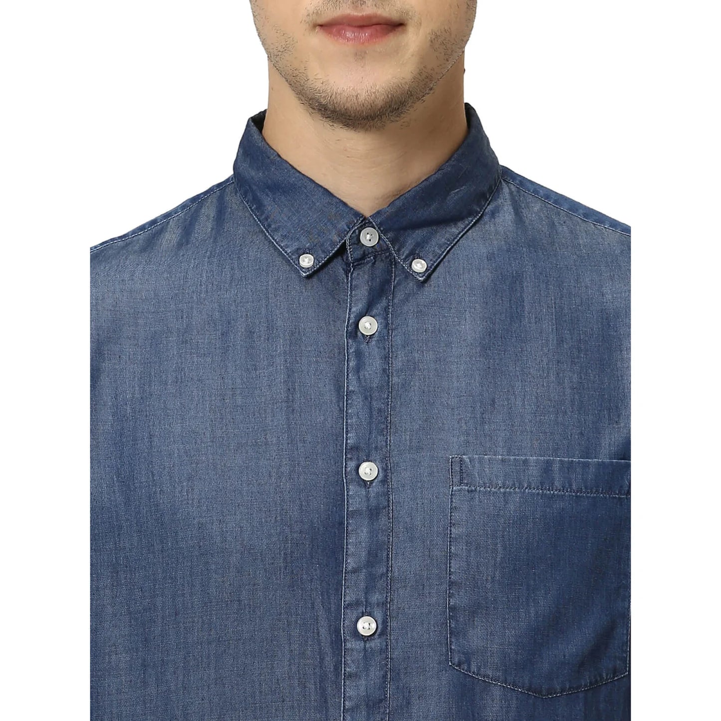 Blue Solid Viscose Shirt