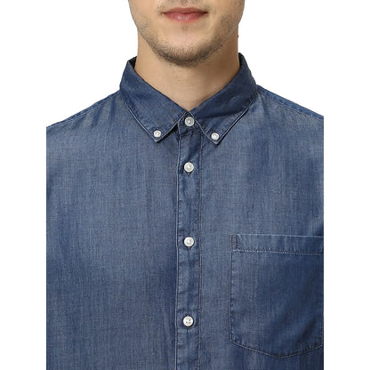 Blue Solid Viscose Shirt