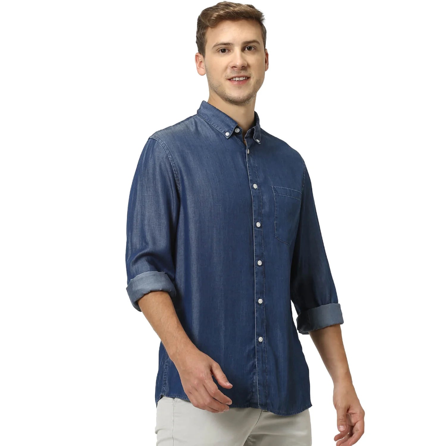 Blue Solid Viscose Shirt