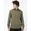 Celio* Solid Regular Fit Viscose Olive Shirt