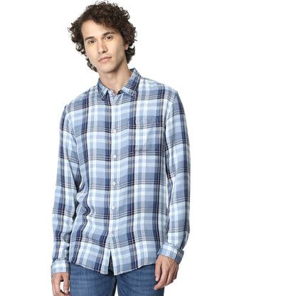 Celio* Checked Regular Fit Viscose Blue Shirt