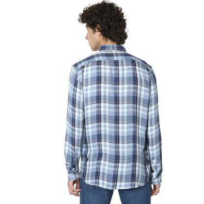 Celio* Checked Regular Fit Viscose Blue Shirt