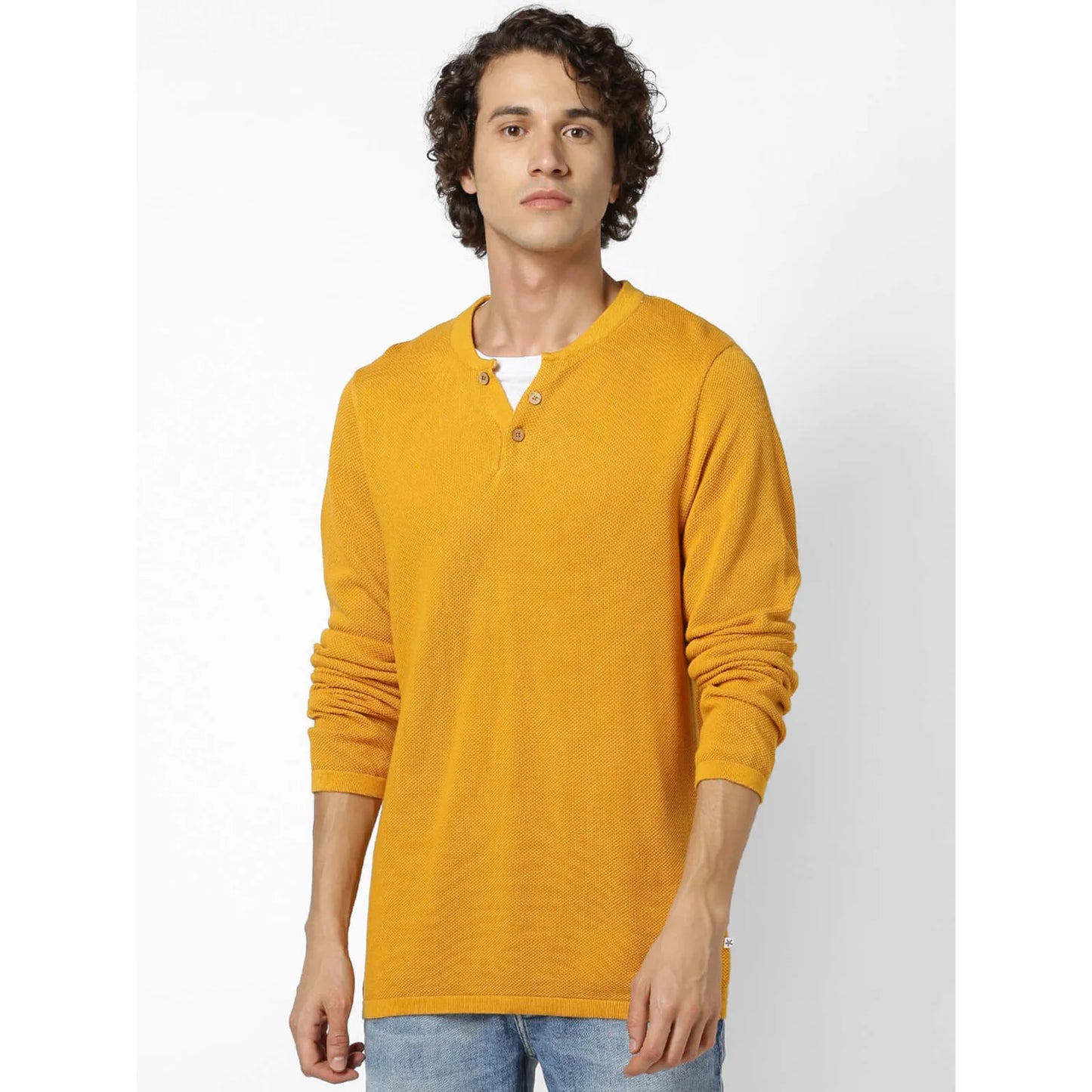 Mustard Solid Cotton Sweater