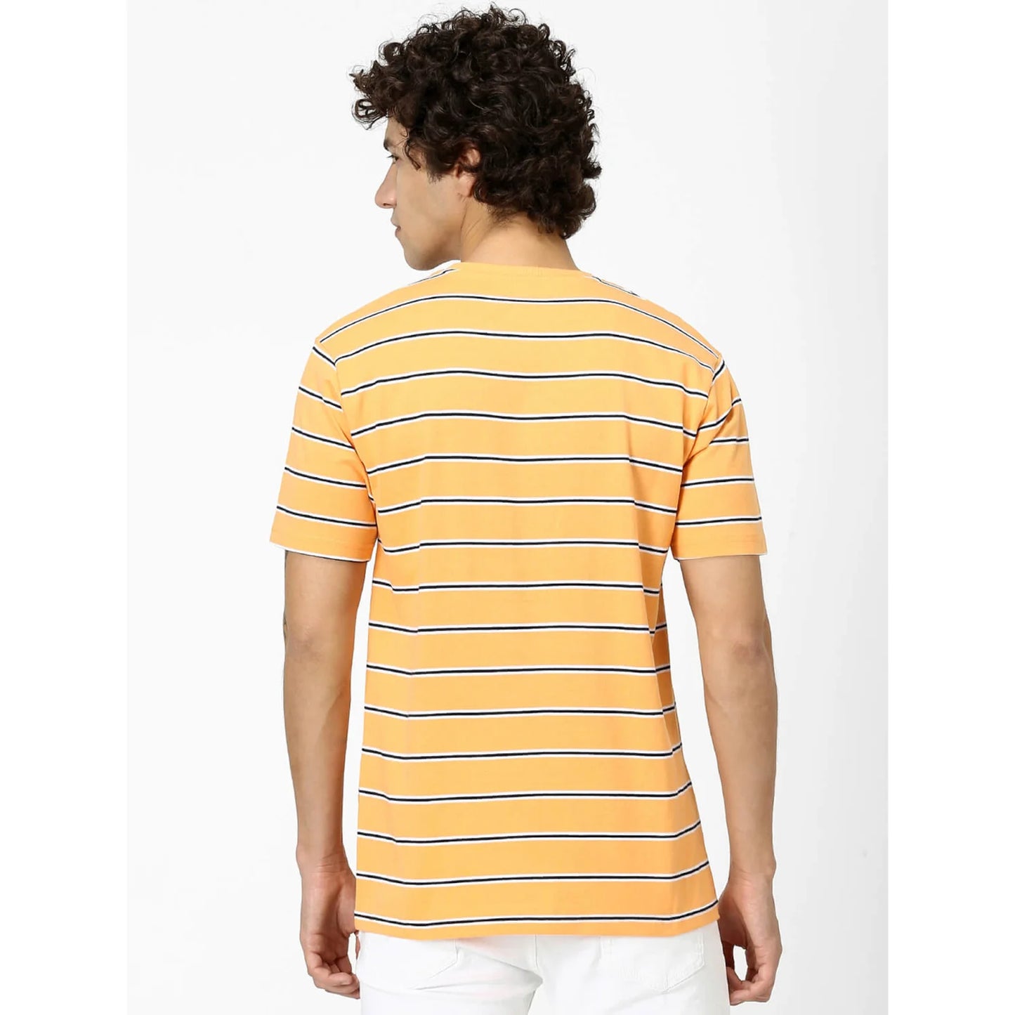 Navy Blue Striped Polyester T-shirt