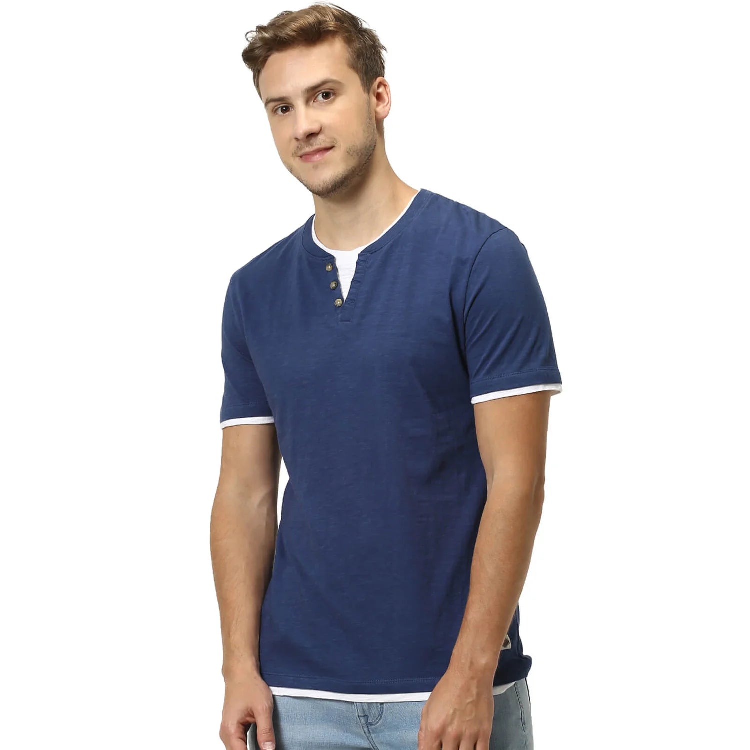 Navy Blue Solid Cotton T-shirt