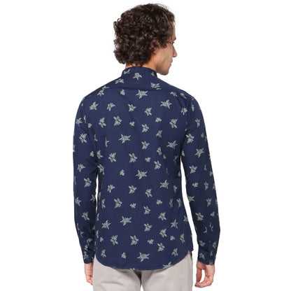 Navy Blue Printed Cotton Shirt