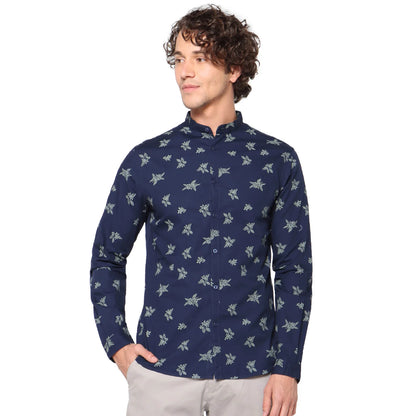 Navy Blue Printed Cotton Shirt