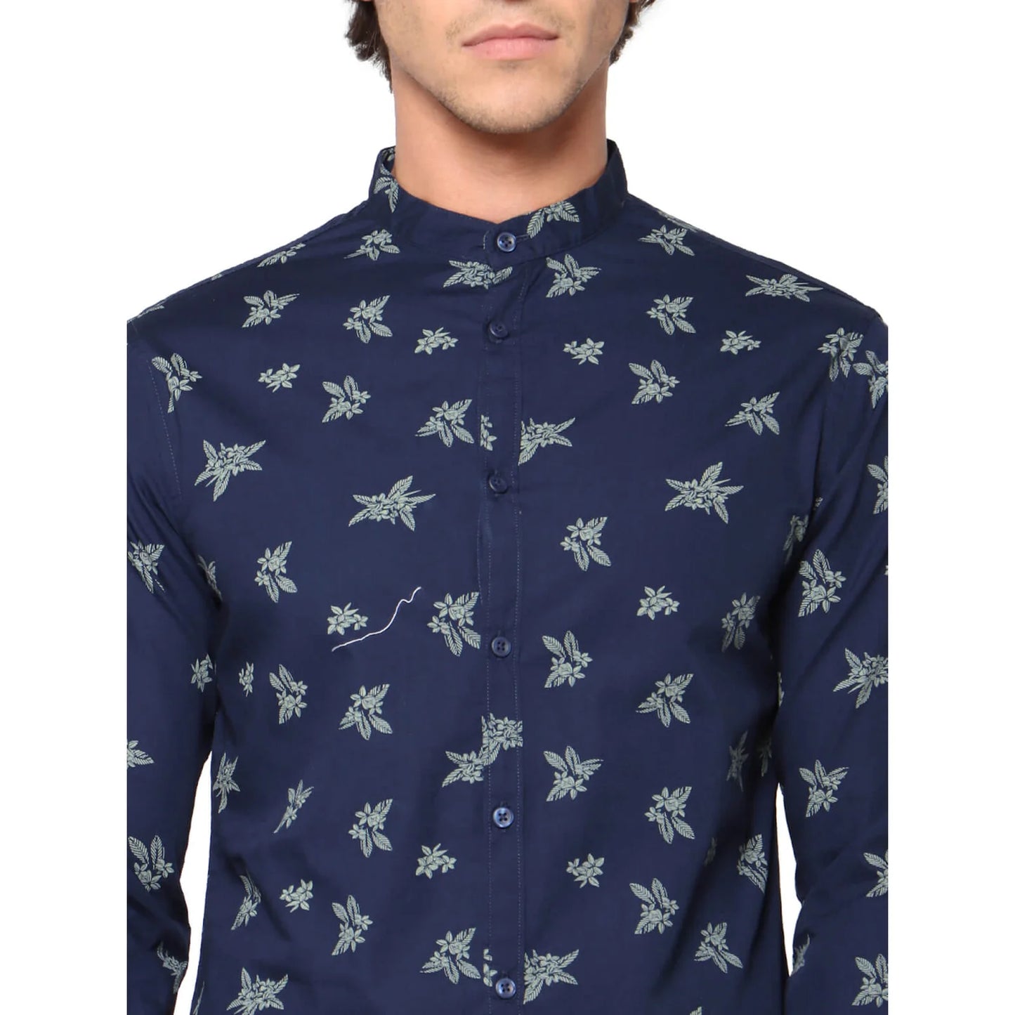 Navy Blue Printed Cotton Shirt