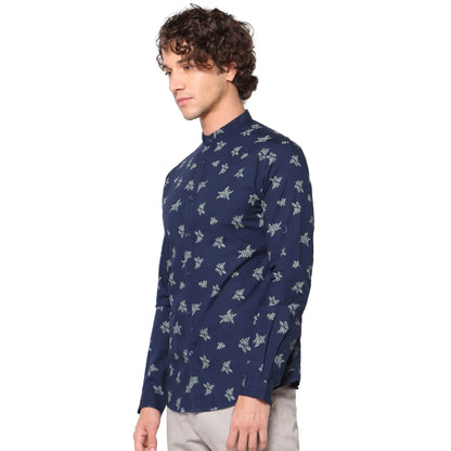 Navy Blue Printed Cotton Shirt