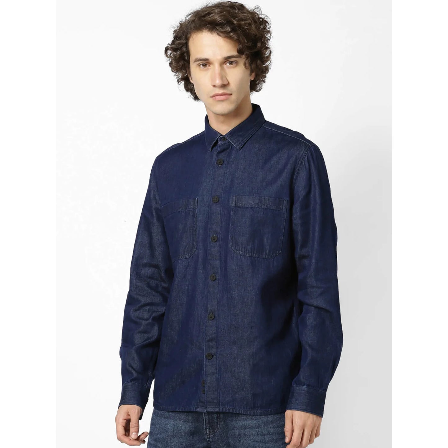 Blue Solid Cotton Shirt