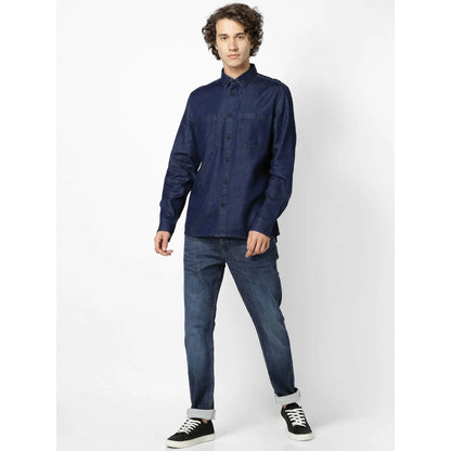 Blue Solid Cotton Shirt