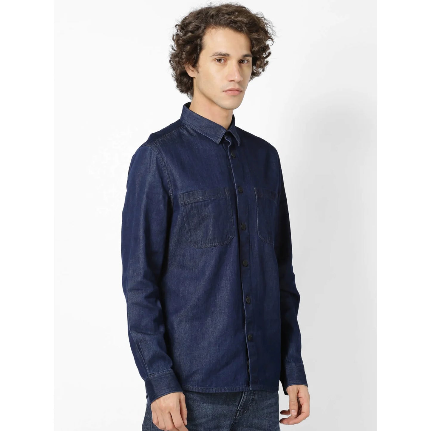 Blue Solid Cotton Shirt