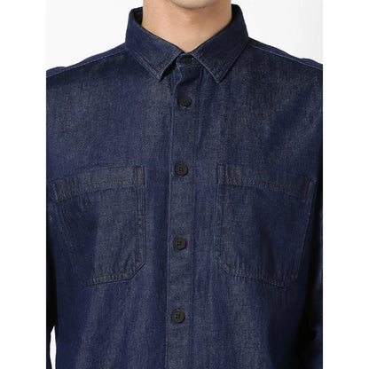 Blue Solid Cotton Shirt