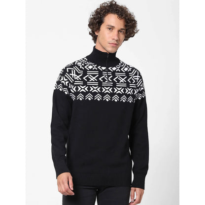 Black Printed Cotton Sweater