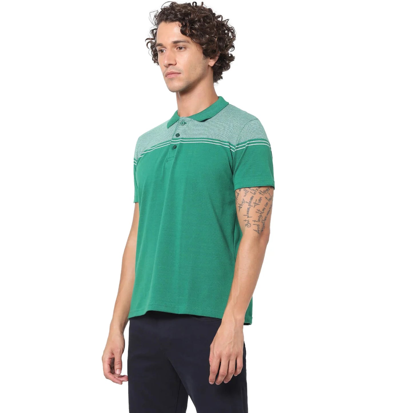 Green Solid Cotton Polo