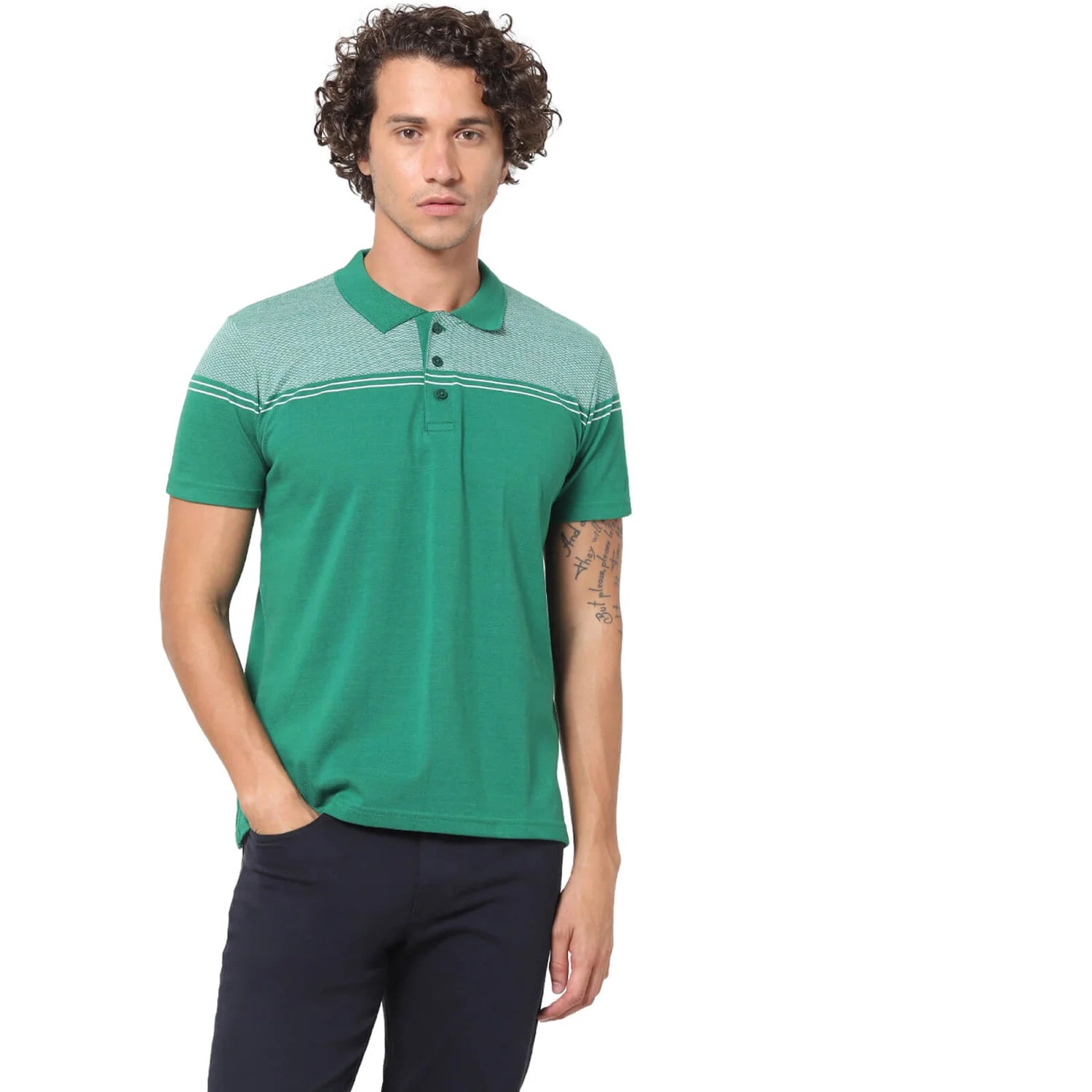 Green Solid Cotton Polo