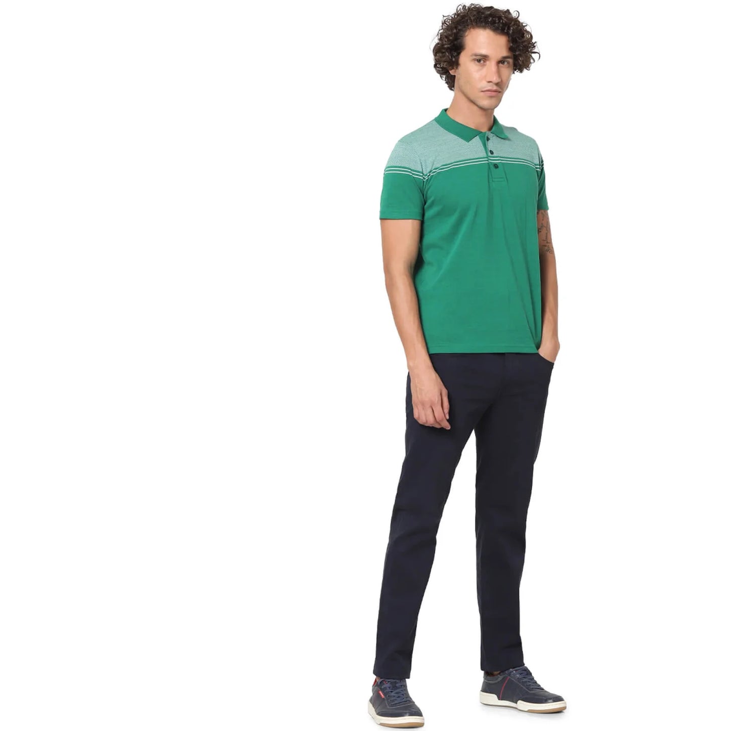 Green Solid Cotton Polo