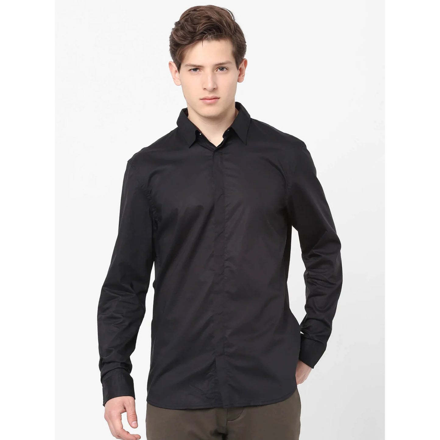 Black Solid Cotton Shirt