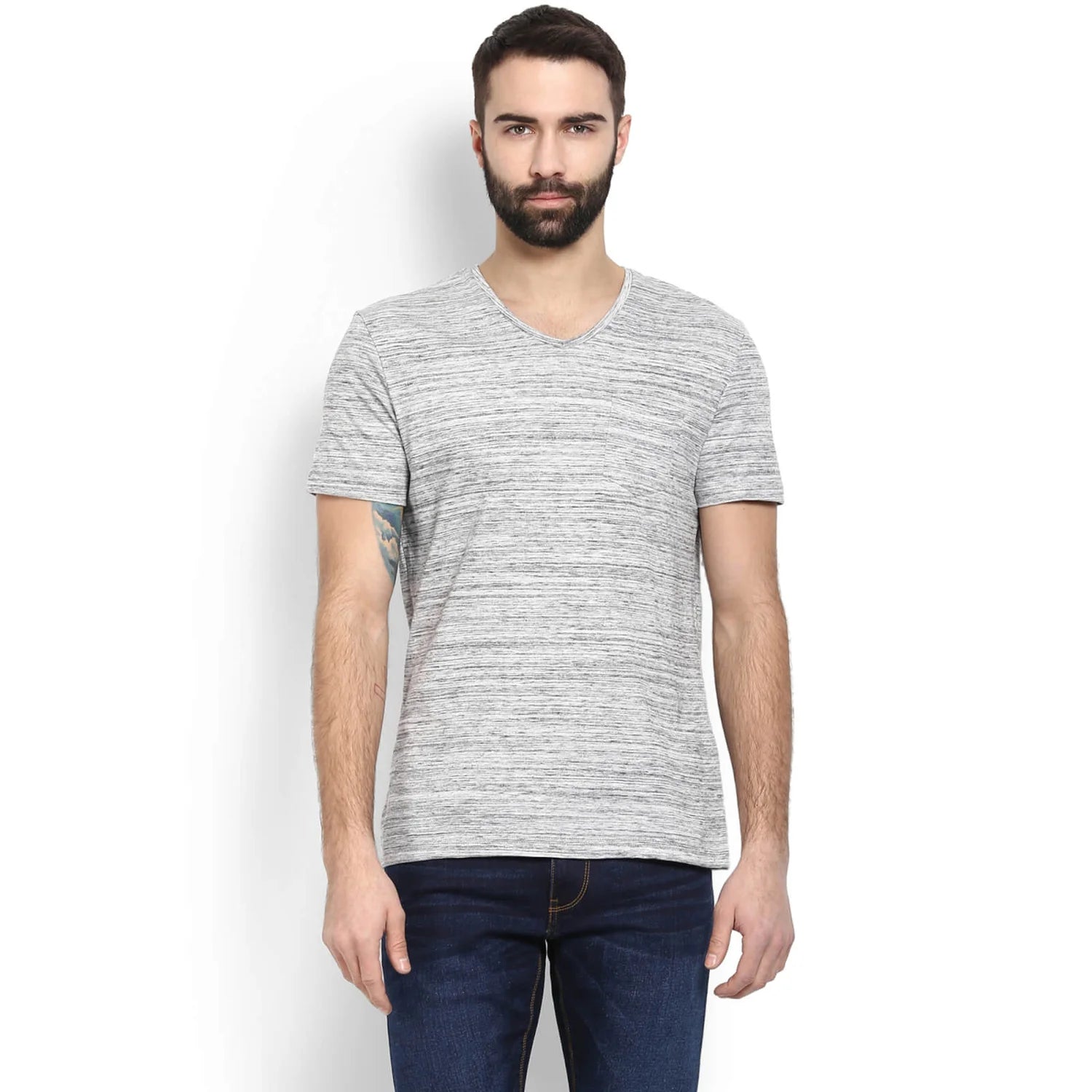 Grey Melange Cotton Blend T-shirt