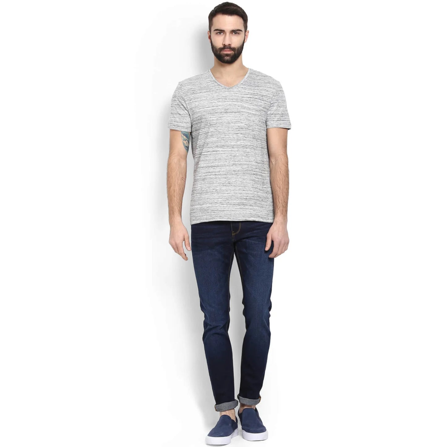 Grey Melange Cotton Blend T-shirt