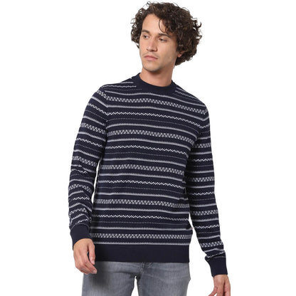 Navy Blue Solid Cotton Sweater