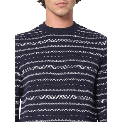 Navy Blue Solid Cotton Sweater