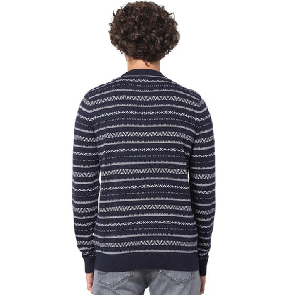 Navy Blue Solid Cotton Sweater