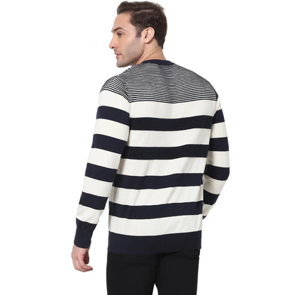 Navy Blue Striped Cotton Sweater