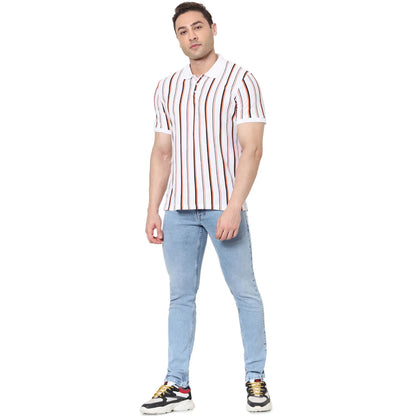 White Striped Cotton Polo