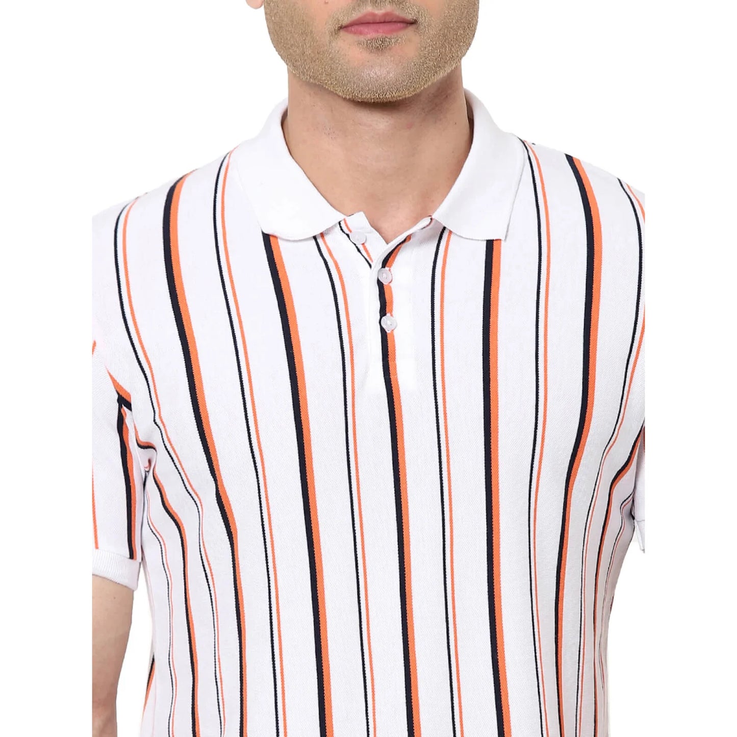 White Striped Cotton Polo