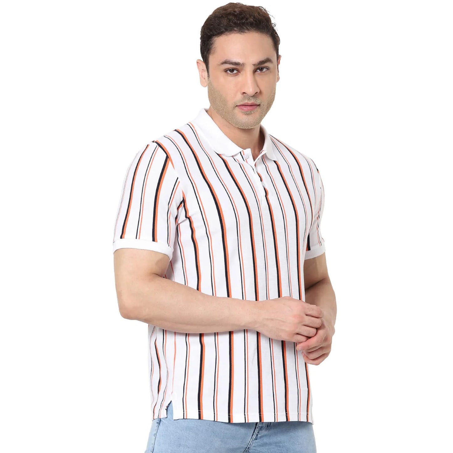 White Striped Cotton Polo