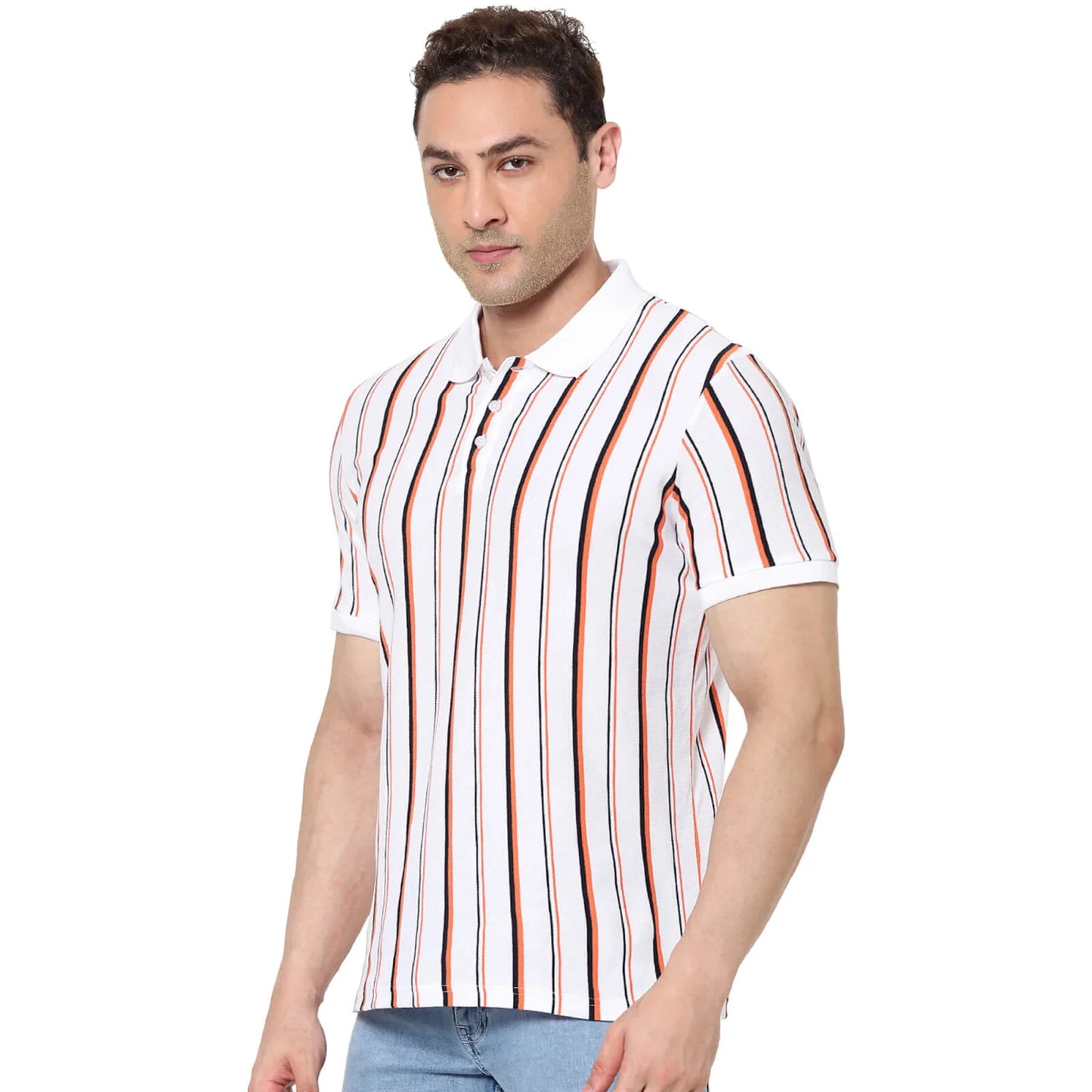 White Striped Cotton Polo