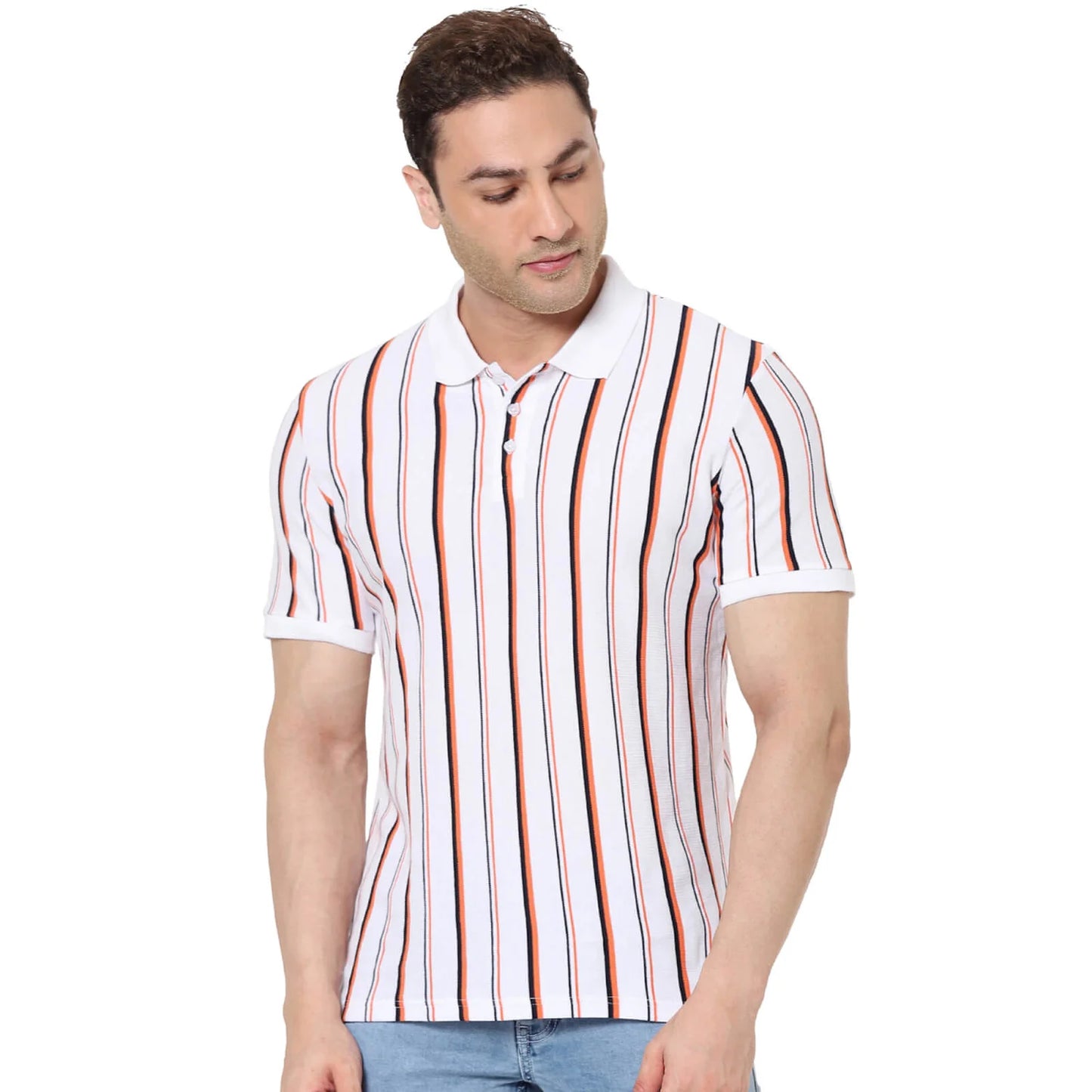 White Striped Cotton Polo