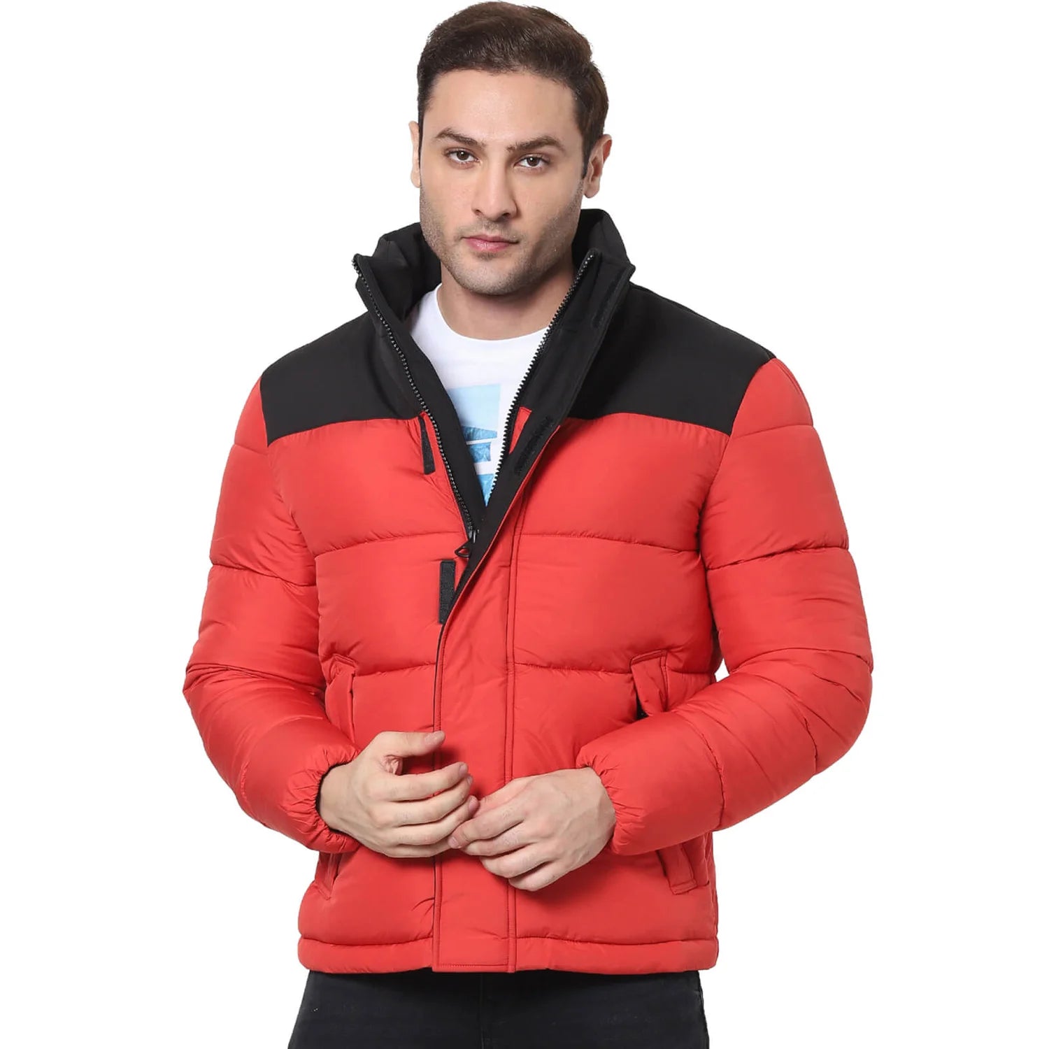 Red Colourblock Polyester Jacket