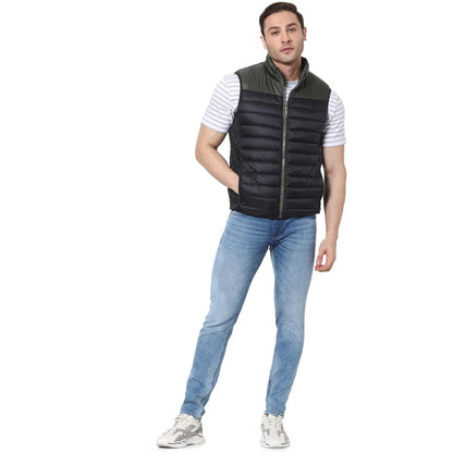 Black Colourblock Polyester Jacket